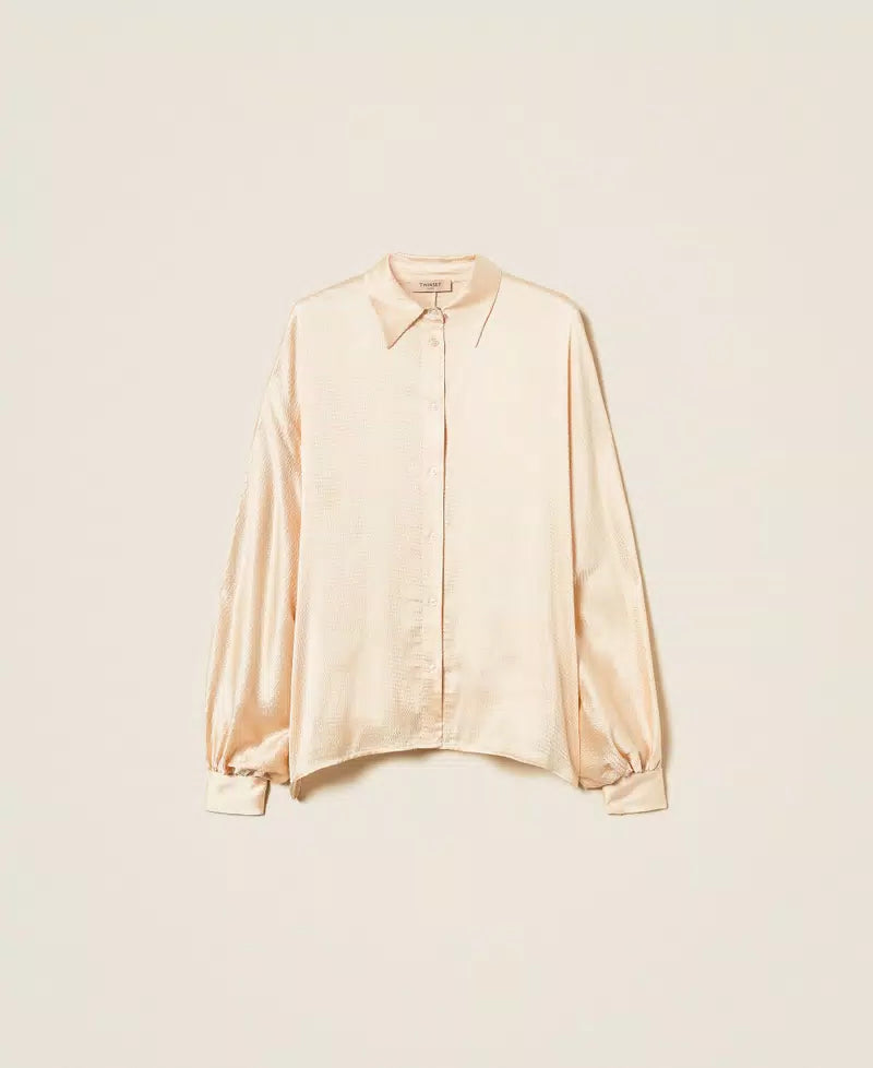 Camisa de cetim com mangas balão