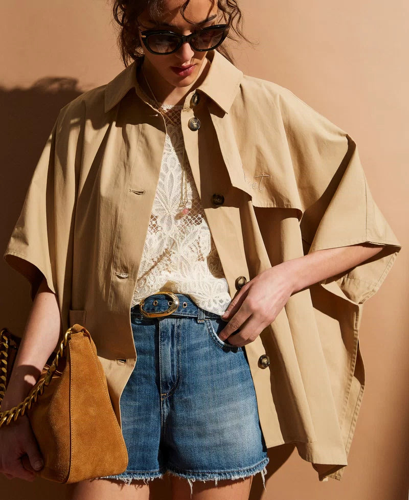 Poncho trench em gabardine
