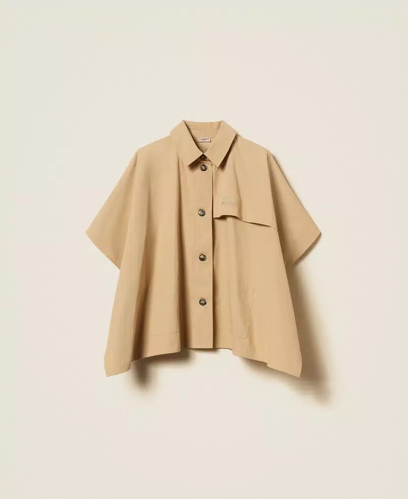 Poncho trench em gabardine