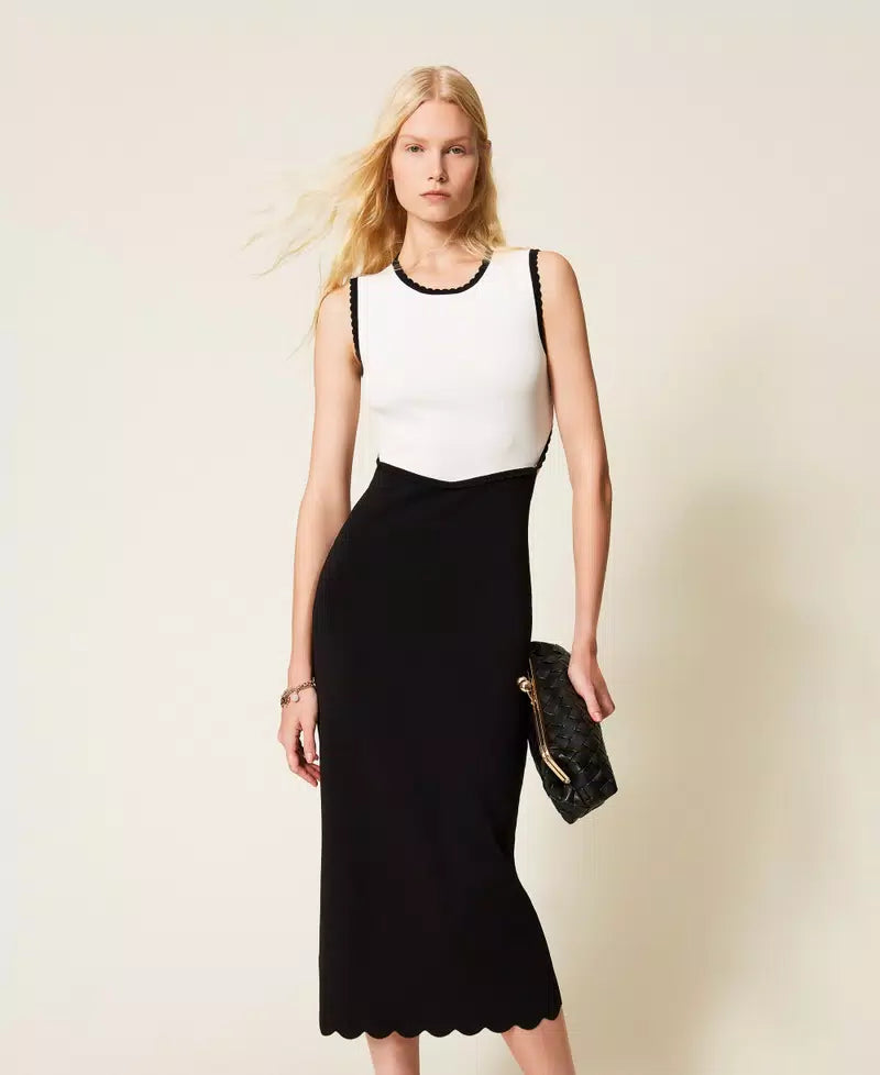 Vestido comprido de malha bicolor