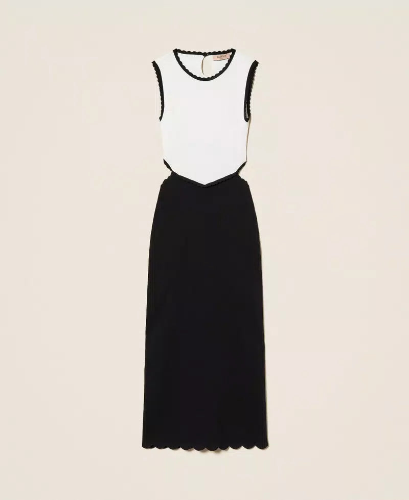 Vestido comprido de malha bicolor
