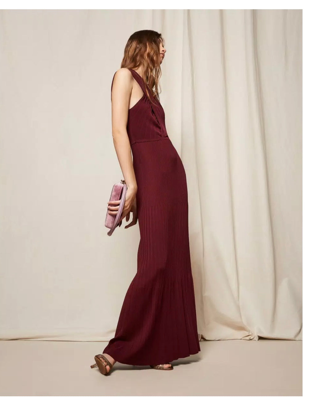 Vestido comprido de malha traçado