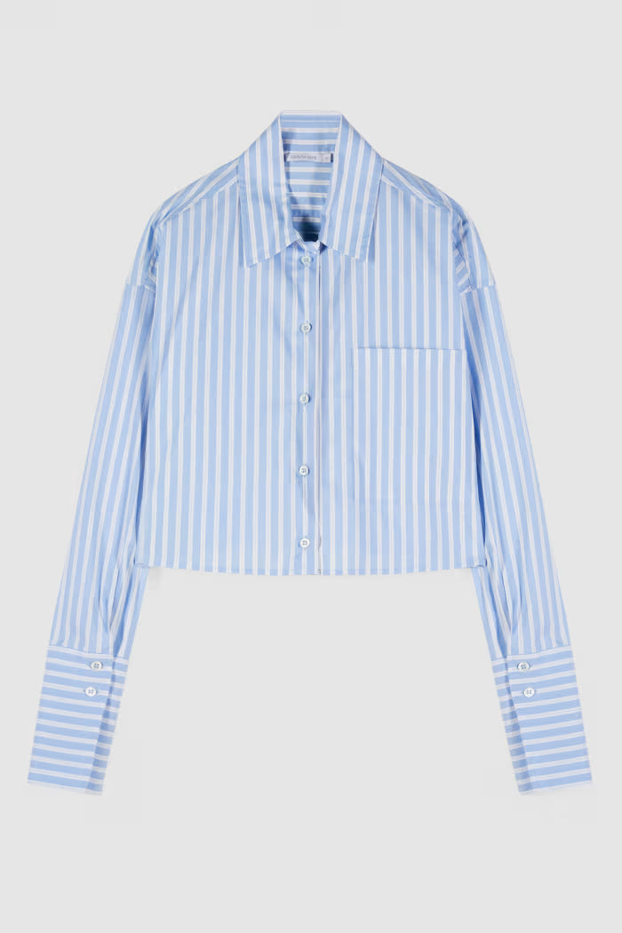 Camisa cropped em popelina às riscas
