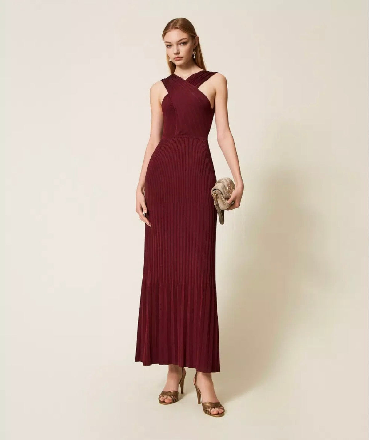 Vestido comprido de malha traçado