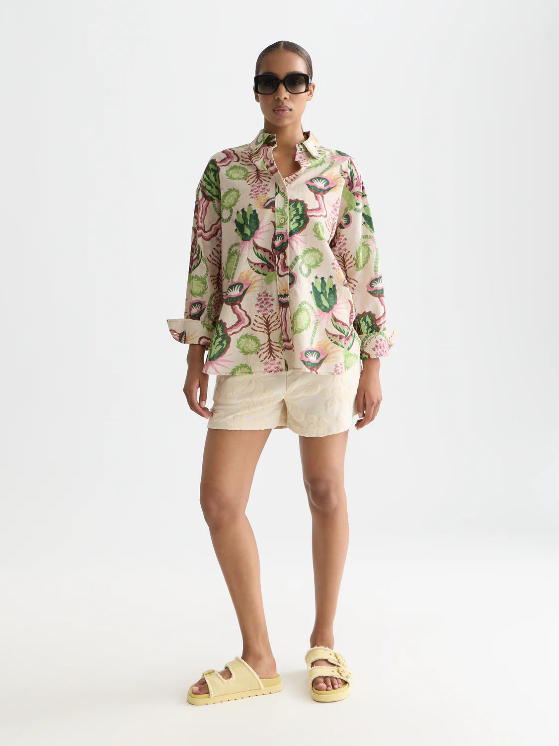 CAMISA EM MISTURA DE LINHO ESTAMPADA