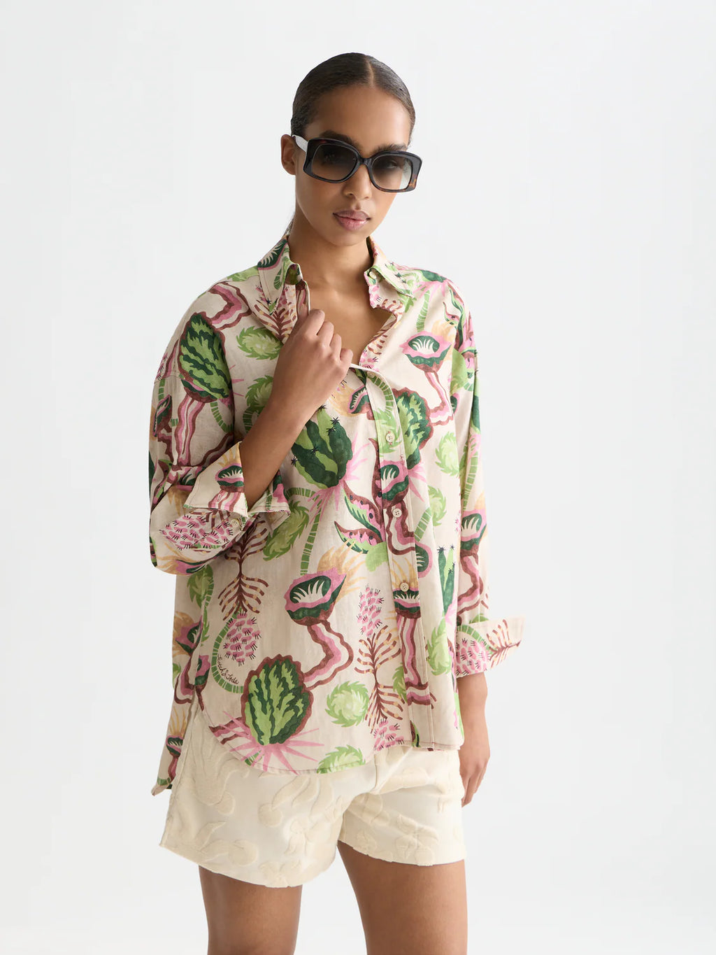 CAMISA EM MISTURA DE LINHO ESTAMPADA
