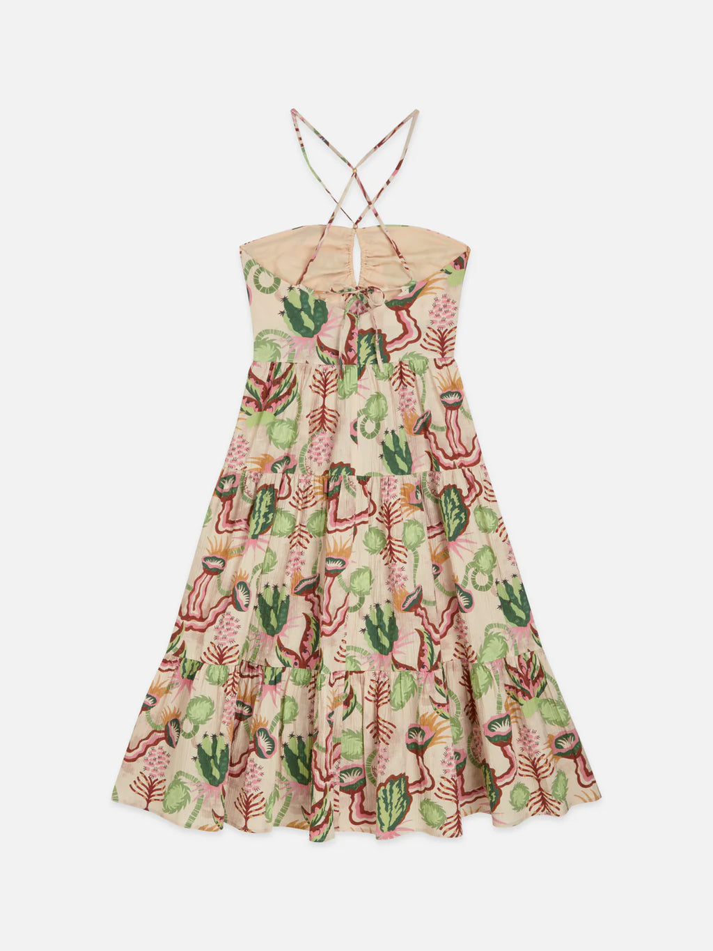 VESTIDO MIDI HALTER EM ALGODÃO SEERSUCKER COM DECOTE EM GOTA