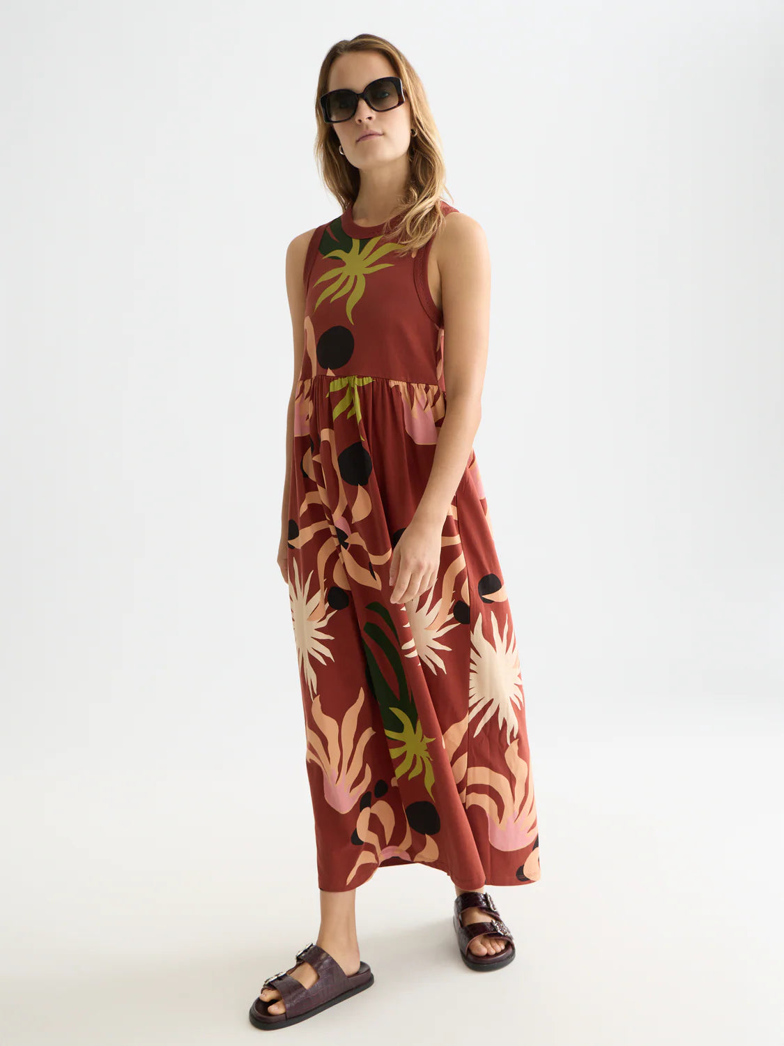 VESTIDO MIDI DE ALÇAS ESTAMPADO